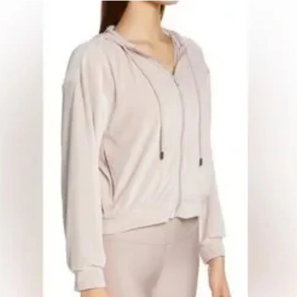 Alo Yoga Velour Glimmer Full Zip Hoodie Sz Medium Dusty Pink Jacket Pastel Pale